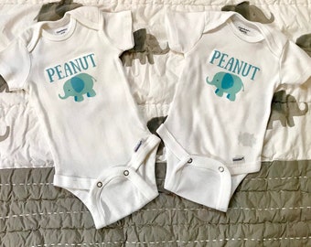 Peanut Newborn bodysuit with elephant, Baby Bodysuit, customizable Baby Bodysuit, Baby Shower Gift, Elephant One Piece Baby Bodysuit