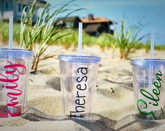 Personalized Acrylic Tumbler with Straw - 16 oz. or 32 oz. - Custom Tumbler with Straw, Name Tumbler, Lid and Straw, Bridesmaid Gift