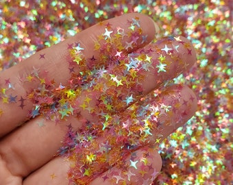 Iridescent Rainbow 4-Point Star Glitter Mix, Glitter for face nail art, Glitter for tumbler resin, Craft glitter supplier, Confetti Glitter