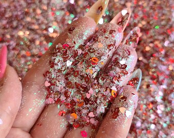 Kiss Me chunky glitter mix | Valentines chunky glitter for face body hair nail art | Heart and Lips Loose glitter resin and craft supplier
