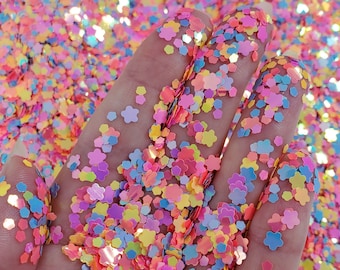 Bright Flower Glitter Colorful Mix for face hair nail art, Loose glitter for tumbler resin, Craft glitter supplier, 90s Bubblegum Glitter