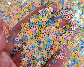 Colorful Daisy Flower Glitter Mix, Glitter for face hair nail art, Loose glitter for tumbler resin, Craft glitter supplier, Daisy Glitter