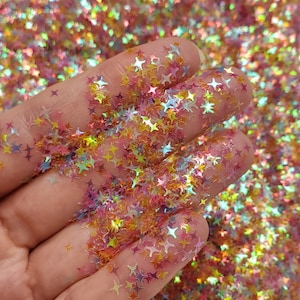 Iridescent Rainbow 4-Point Star Glitter Mix, Glitter for face nail art, Glitter for tumbler resin, Craft glitter supplier, Confetti Glitter