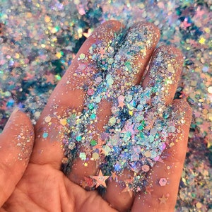 Mistura de glitter azul robusto, glitter estrela para nail art facial, glitter solto para resina de copo, fornecedor de glitter artesanal, glitter azul celestial