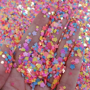 Bright Flower Glitter Colorful Mix for face hair nail art, Loose glitter for tumbler resin, Craft glitter supplier, 90s Bubblegum Glitter