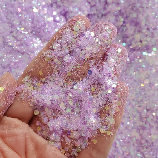 Iridescent Purple Glitter Mix, Chunky glitter for face nail art, Glitter for tumbler resin, Craft glitter supplier, Cosmic Energy Glitter