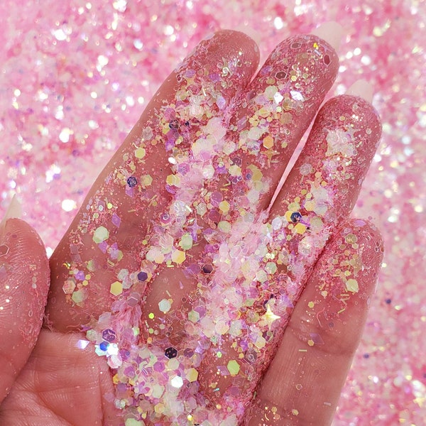 Iridescent Pink Chunky Glitter Mix for face body hair nail art, Loose glitter for tumbler resin, Craft glitter supplier, Pink Fairy Glitter