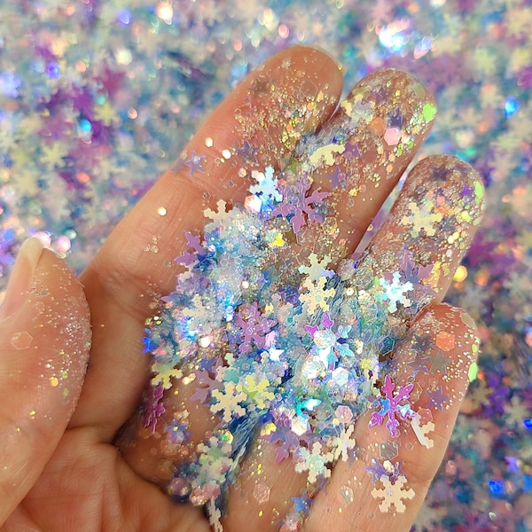 Stunning Snow chunky glitter mix, Glitter for face body hair nail art, Glitter for tumbler slime resin, Craft glitter supplier