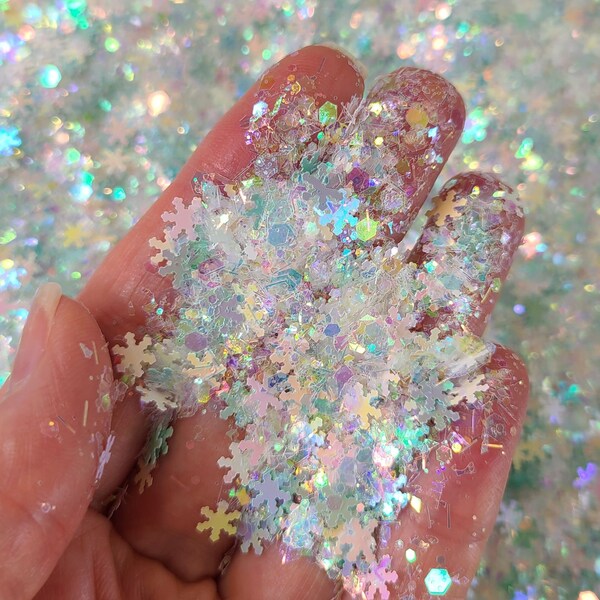 Falling Snow chunky glitter mix, Glitter face body hair nail art, Glitter tumbler slime resin, Craft glitter supplier, Falling Snow Glitter