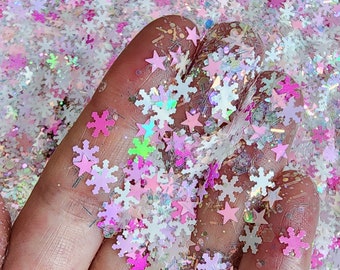 Pink Snowflakes Chunky Glitter Mix, Glitter face body hair nail art, Glitter tumbler resin, Craft glitter supplier, Sweet Winter Glitter