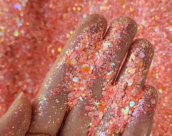 Coral Chunky Glitter Mix, Glitter for face body hair nail art, Loose glitter for tumbler resin, craft glitter supplier, Miami Sky Glitter