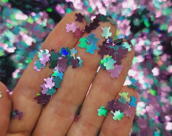 Holographic Green & Purple Turtle Glitter Mix, Glitter for face nail art, Glitter for tumbler resin, Craft glitter supplier, Turtle Glitter