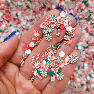 Mistura de fatias de argila de polímero de Natal | Mistura de bastão de doces de Papai Noel polvilhada | Granulados de argila para copos artesanais, amuletos de limo de resina