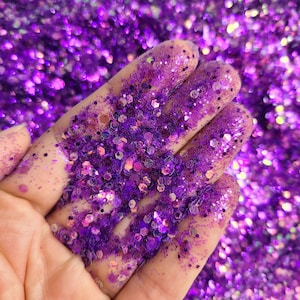 Lila grobstrick Glitzer Mix | Valentinstag Chunky Glitter | Loser Glitzer für Resin Nagel, Gesicht & Körper Bastelbedarf | Lila Halloween Glitzer