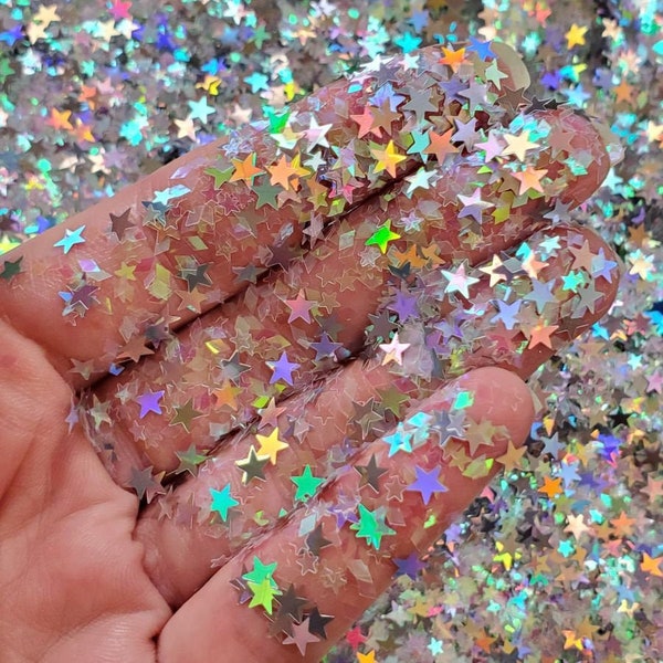 Holographic Silver Chunky Glitter Mix for face body nail art, Star glitter for tumbler resin, Craft glitter supplier, Starry Sky Glitter