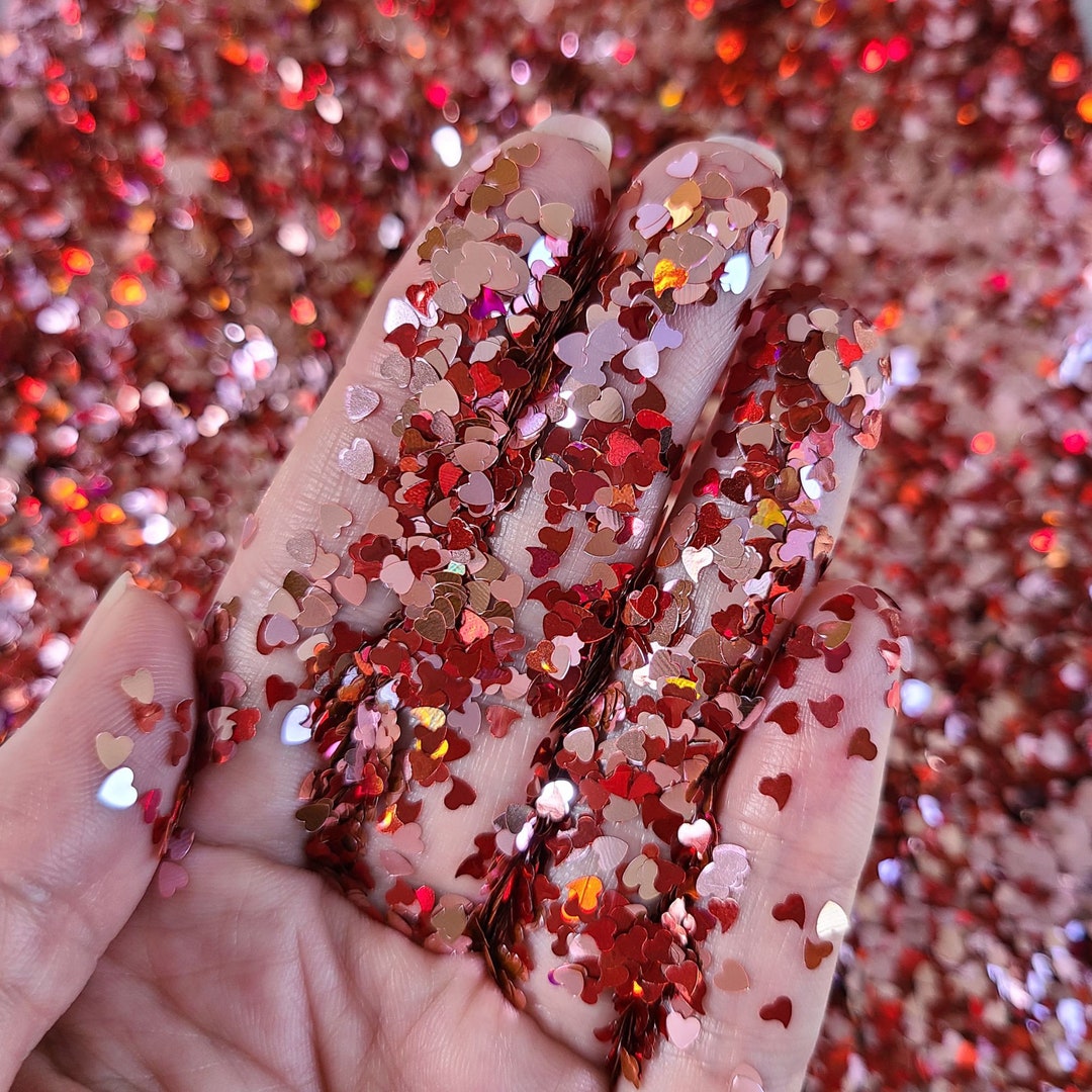 Pink & Red Heart Glitter Mix, Valentine Glitter for Face Nail Art