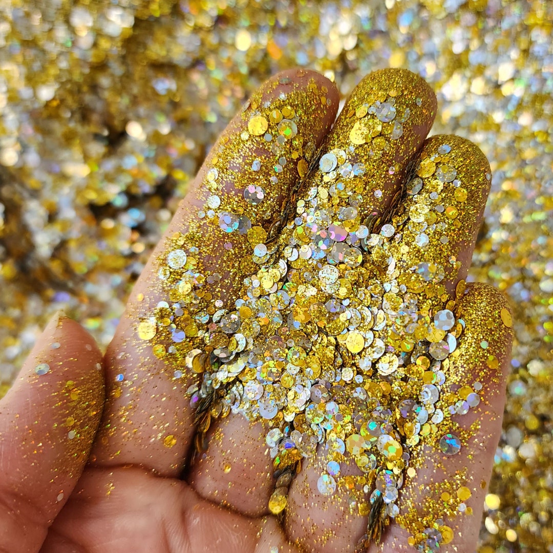 Yellow Gold Mix Hologram Chunky glitter for Resin crafts, Glitter for nail  art, body, makeup, hair, face