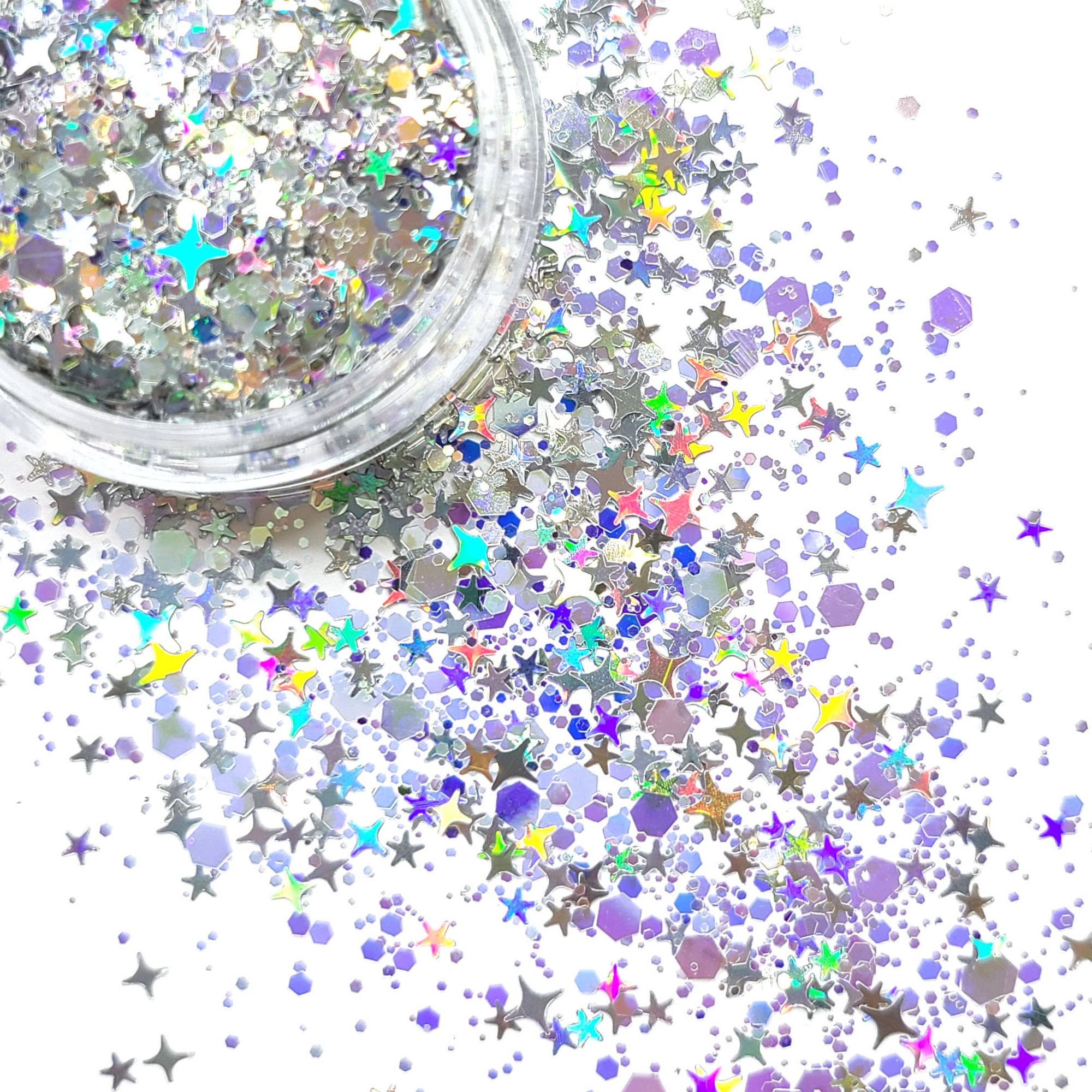 Silver Star Chunky Glitter Mix, Glitter for Face Body Hair Nail Art,  Glitter for Tumbler Resin, Craft Glitter Supplier, Majestic Glitter 