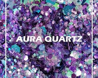 Purple & Blue Chunky Glitter Mix for face body hair nail art, Loose glitter for tumbler resin, Craft glitter supplier, Aura Quartz Glitter