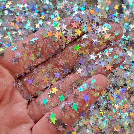 Holographic Silver Chunky Glitter Mix for Face Body Nail Art, Star