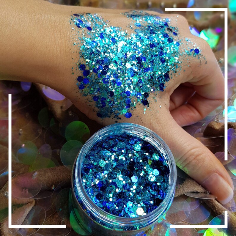 Blue chunky glitter mix Glitter for face body hair and Etsy