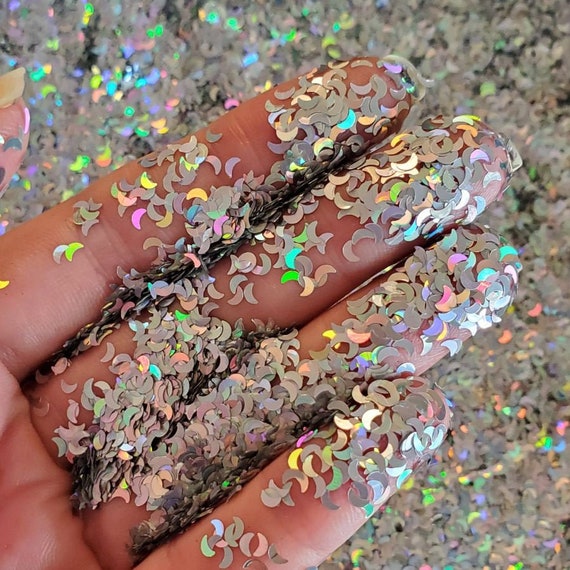 Holographic Silver Moon Glitter for Face Body Hair Nail Art, Loose Glitter  for Tumbler Resin, Craft Glitter Supplier, Festival Glitter 