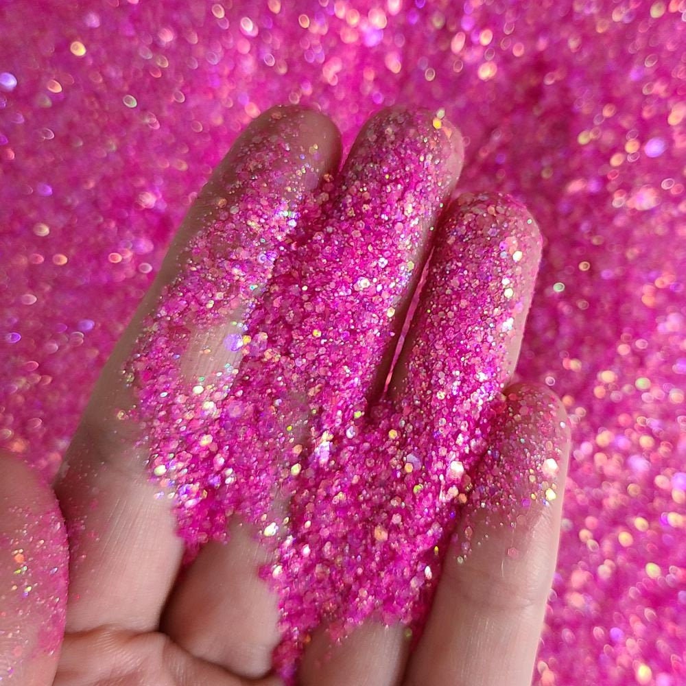 Pink chunky glitter mix, Glitter for face body hair nail art, Glitter for tumbler slime resin, Craft glitter supplier, Deep Pink Glitter