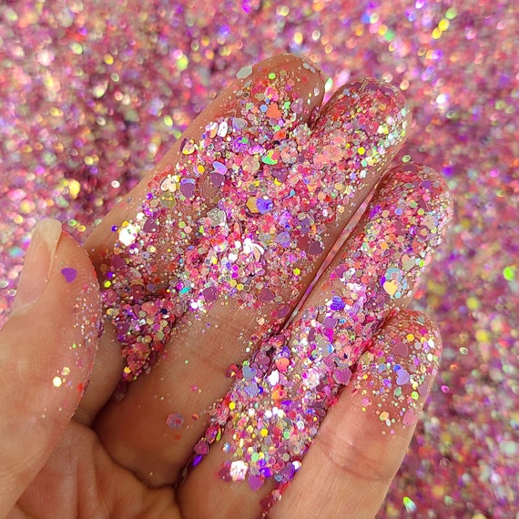 Pink Chunky Glitter Mix, Heart Glitter Mix for Face Body Hair Nail