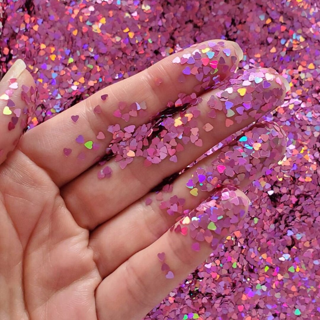 Holographic Pink Heart Glitter for Face Body Hair Nail Art, Valentine