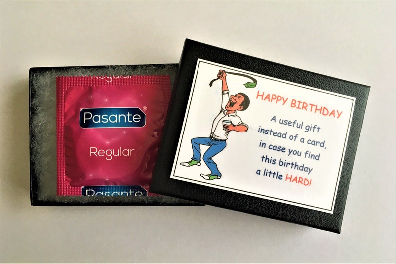 Happy Birthday CONDOM Joke Little Box of Fun, HARD, Rude Novelty Gift