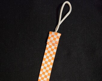 Pacifier Strap: Orange and White Checkerboard