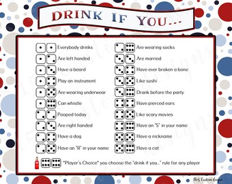Adult Party Game Dice Drinking Game Printable PNG PDF | Etsy