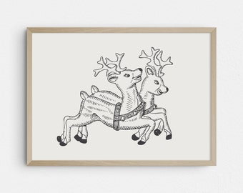 Cartoon Reindeer Printable, Nursery Chritmas Printable, Kids Room Christmas Printable