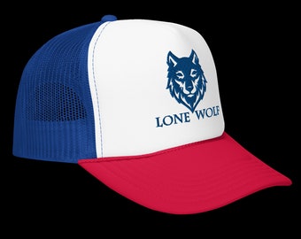 Lone Wolf Embroidered Trucker Hat, 5 Panel Cap