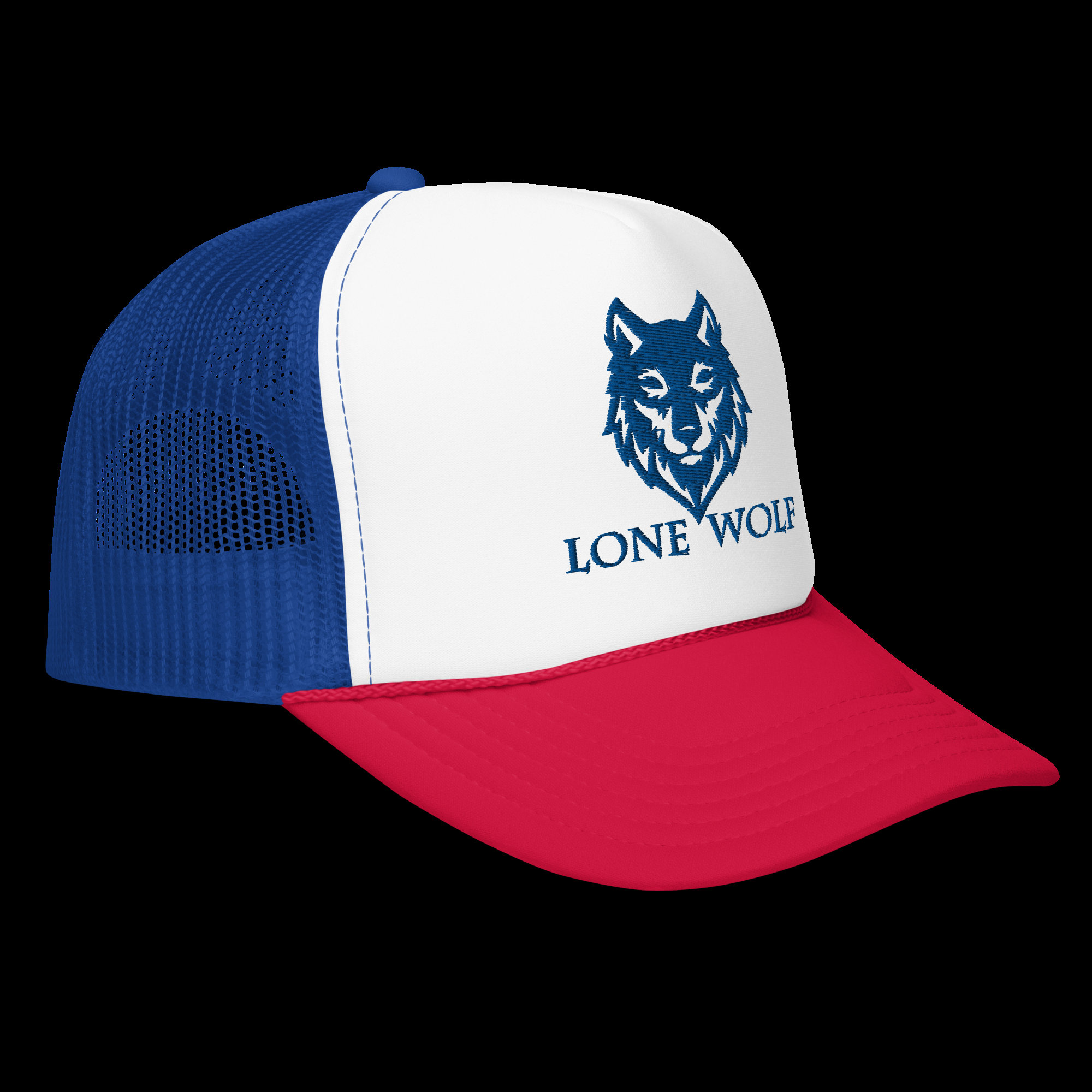 Lone Wolf Embroidered Trucker Hat, 5 Panel Cap, Embroidered Dad Hat, Adjustable Unisex Cap 5 Panel Trucker Hat — Accessories by The Perfect Goods