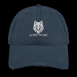 Lone Wolf distressed embroidered baseball cap