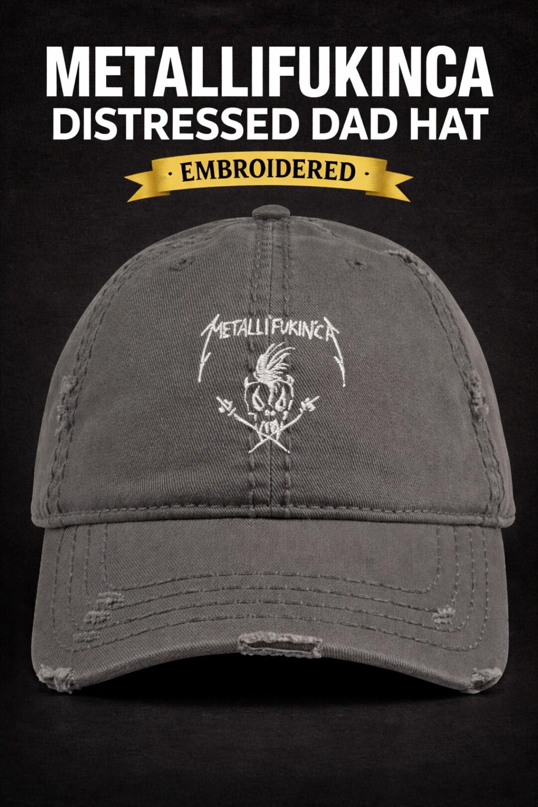 Metal Singer Hat Metallifukinca Distressed Dad Hat, Embroidered Metal Parody Cap ...