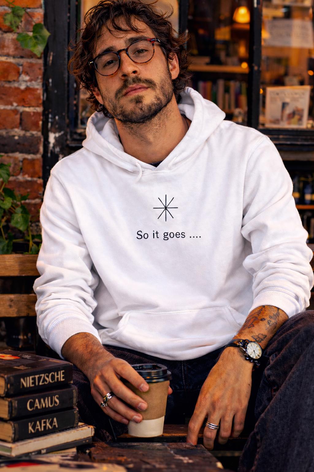 So It Goes Hoodie, Kurt Vonnegut Literary Sweatshirt, Unisex Book Lover Apparel So It Goes Hoodie — Studio · Kurt Vonnegut Hoodie: 'So It Goes' Unisex Pullover, Unisex Pullover Hoodie, Heavyweight Graphic Sweatshirt, Book Lover Gift view