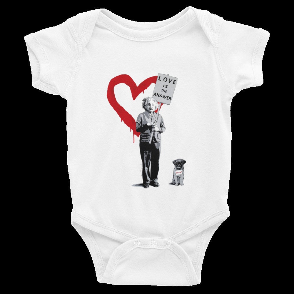 Mr. Brainwash Einstein Baby Bodysuit: Love is the Answer, Infant Onesie Gift, Street Art Gift Einstein Onesie — Baby by The Perfect Goods