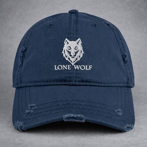 Lone Wolf Distressed Dad Hat, Embroidered Statement Cap, Vintage Counterculture Hat