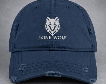 Lone Wolf Distressed Dad Hut, Bestickte Statement Kappe, Vintage Gegenkultur Hut