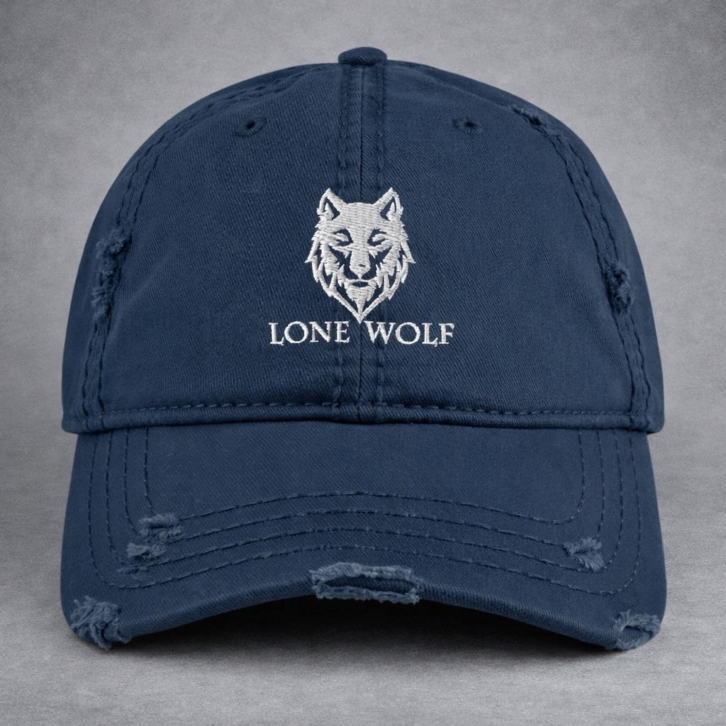 Lone Wolf Distressed Dad Hat, Embroidered Statement Cap, Vintage Counterculture Hat Distressed Hat — Accessories by The Perfect Goods