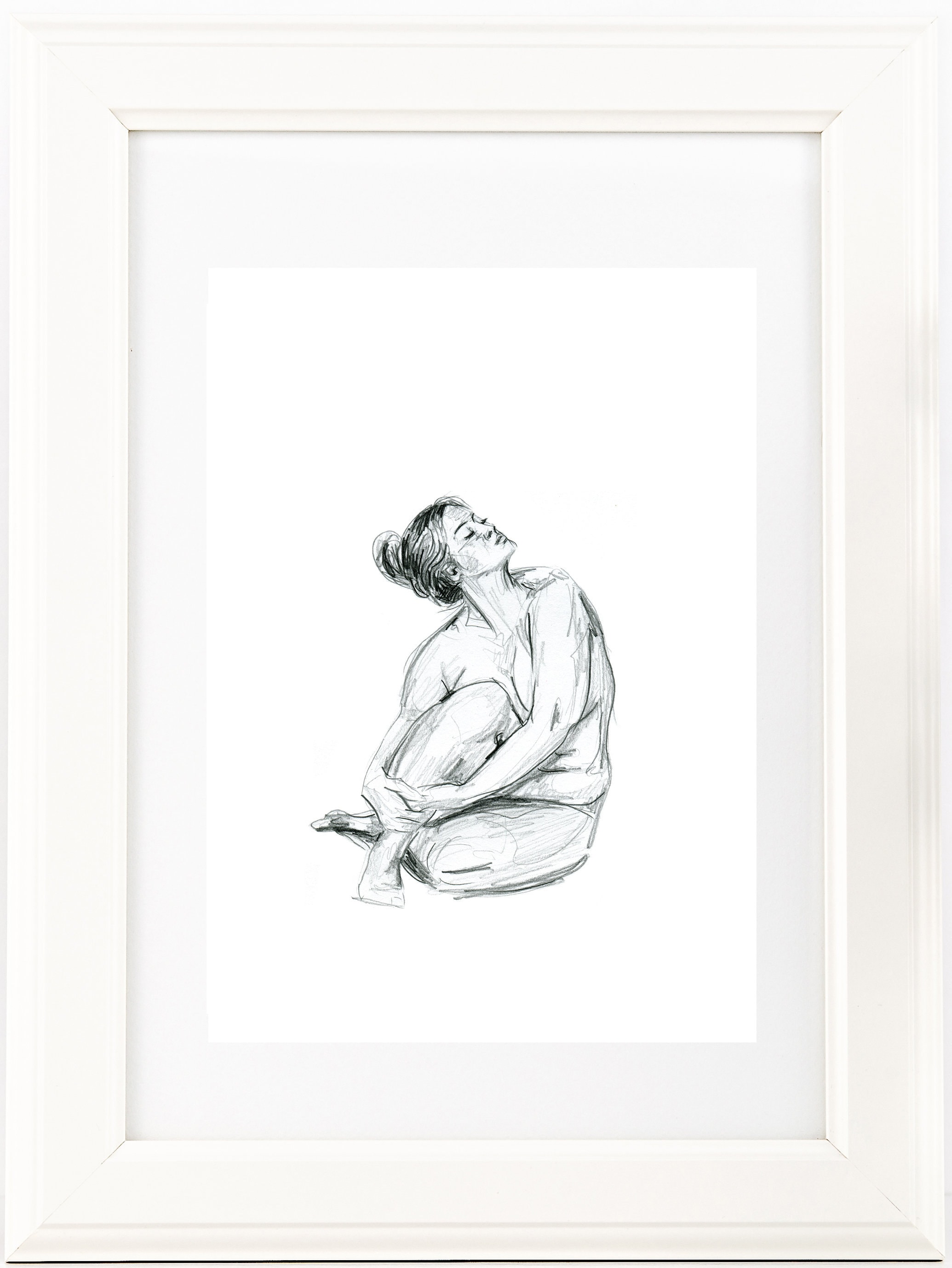 Hand Drawn Nude Female Figure Drawing Print. Black and White Sketch Art.  Unique Gift for Her, Tasteful Boudoir, Scandi, Country Style Decor 