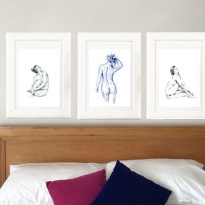 Hand drawn curvy nude female figure drawing print. Tasteful Black and White sketch. Unique Gift for her, boudoir, scandi or country style image 6