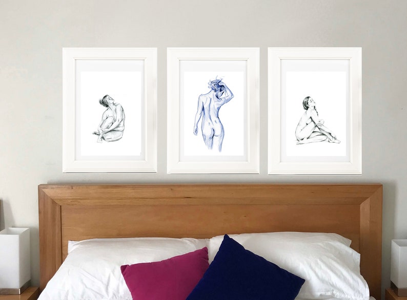 Hand drawn curvy nude female figure drawing print. Tasteful Black and White sketch. Unique Gift for her, boudoir, scandi or country style image 6