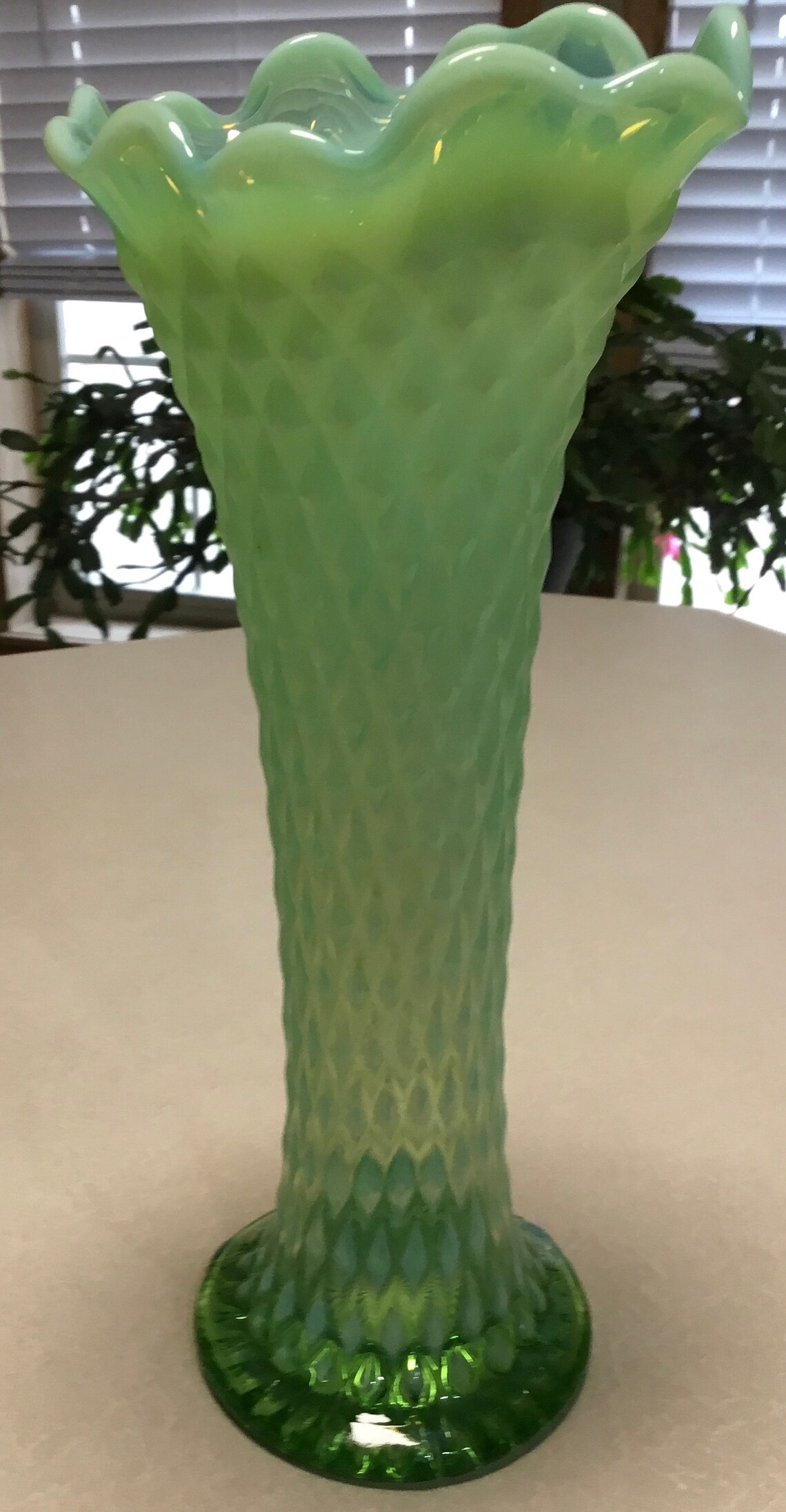 Antique Northwood Green Opalescent Glass Vase with diamond Etsy