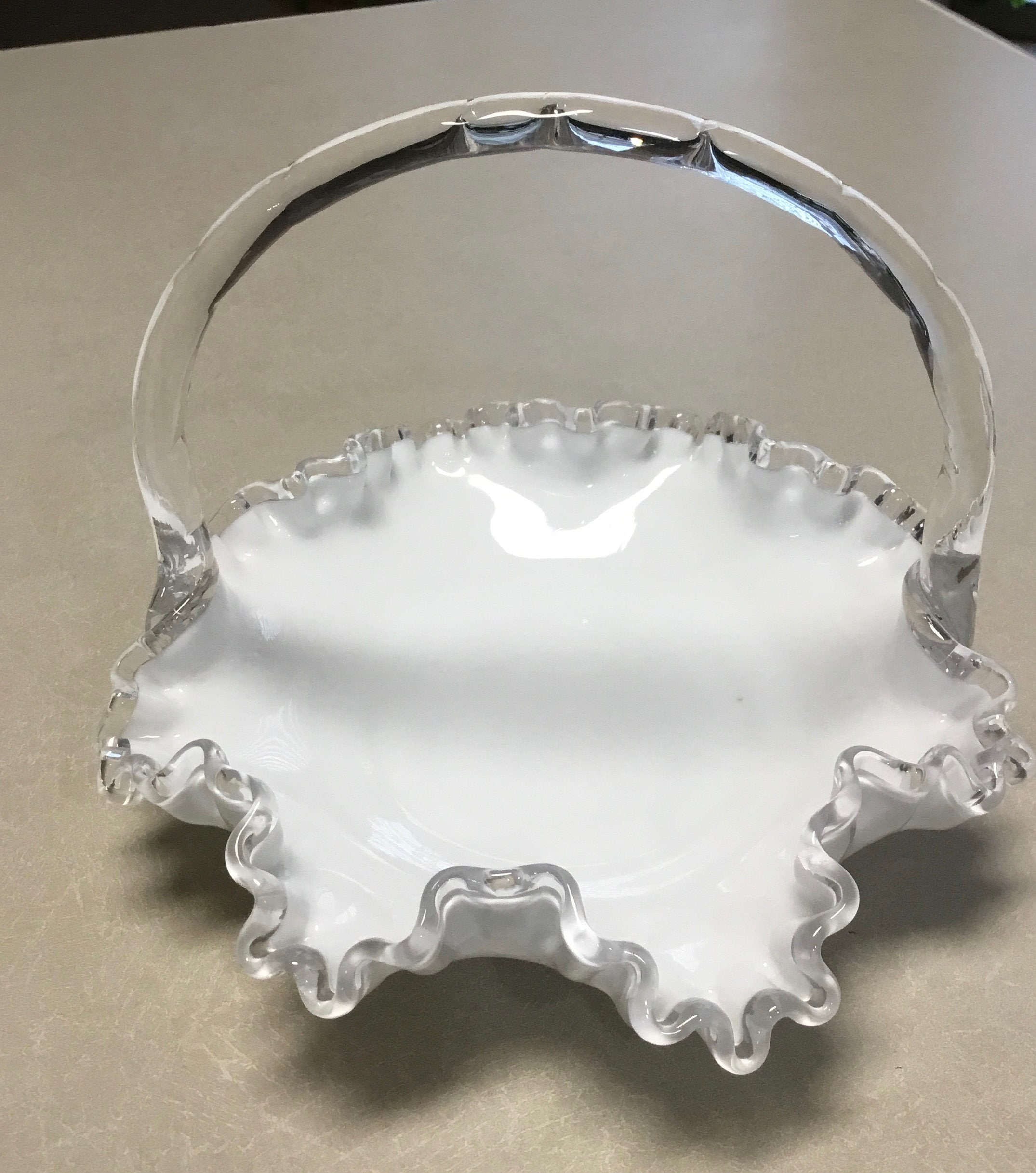 Vintage Fenton Milk Glass Silver Crest Basket with Clear Etsy