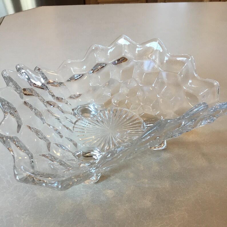 Vintage Clear Fostoria American pattern 3footed candy/nut Etsy