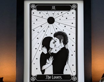 The Lovers Tarot Art Print, Gothic Anniversary Gift