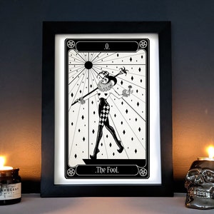 Lámina de tarot de El Loco, impresión giclée, regalo gótico, decoración gótica para el hogar, arte de pared oscuro, ilustración oculta, cartas del tarot